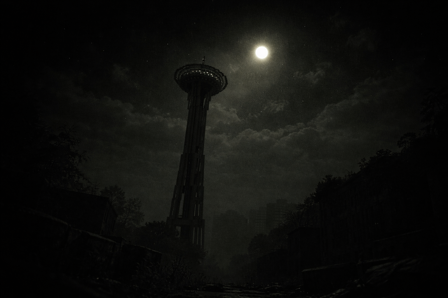 Image extraite du trailer d’A.N.G.E. — vue d’Arquenche de nuit.